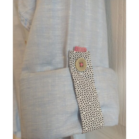 TED BAKER Mens Linen Blend Button Up Collarless Roll Tab Shirt Blue - 7 (3XL) - Picture 8 of 9